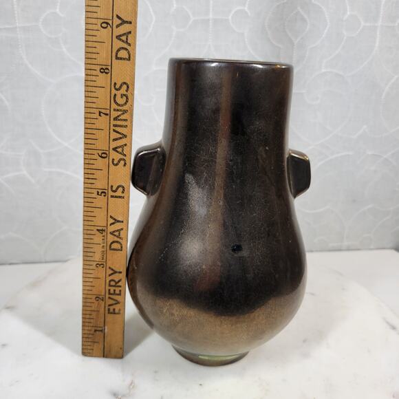 Vtg Haeger Floral Vase 8" Brown Gold Metallic Finish Ceramic Retro Home Decor - Picture 7 of 13